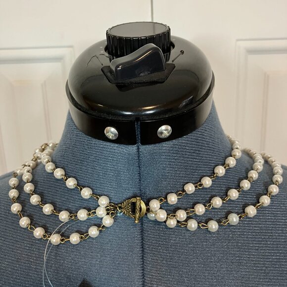 Handcrafted Vintage Floral Glass Cabochon Necklace -19" Long (Upper Necklace) - Picture 2 of 3